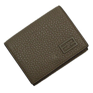 Fendi compact tri fold wallet greige leather